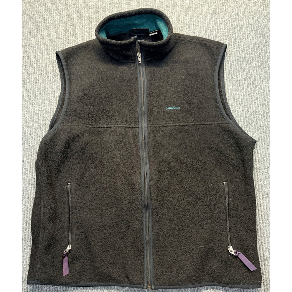 Patagonia Synchilla Fleece Vest Black Teal Purple XL Made in USA Full Zip